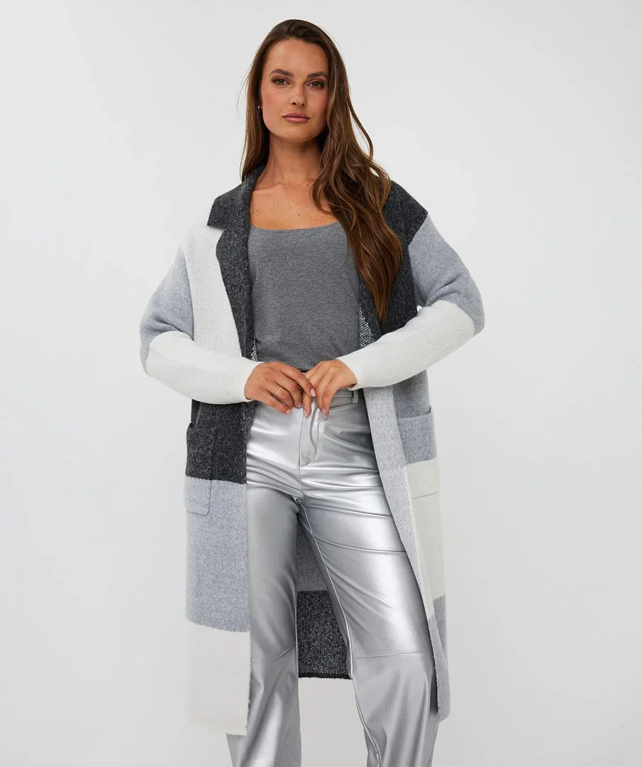 Esqualo Long Cardigan with Block Design 2518507