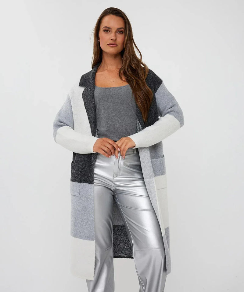 Esqualo Long Cardigan with Block Design 2518507