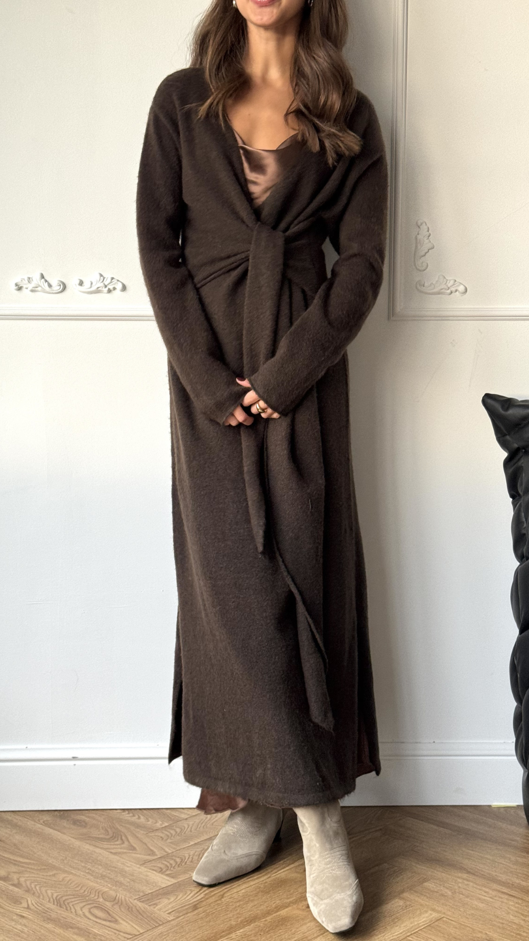 Keira Knit Wrap Dress in dark espresso