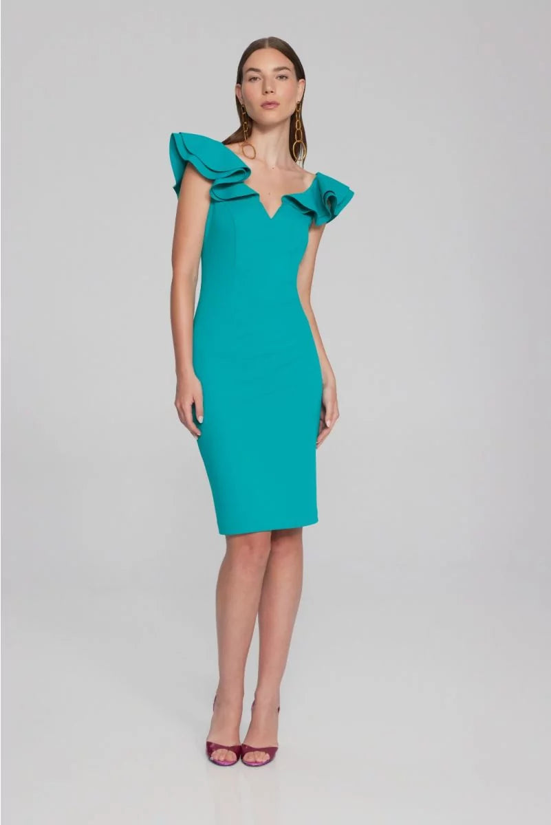 JOSEPH RIBKOFF Ocean Blue Ruffle Sheath Dress Style 241747