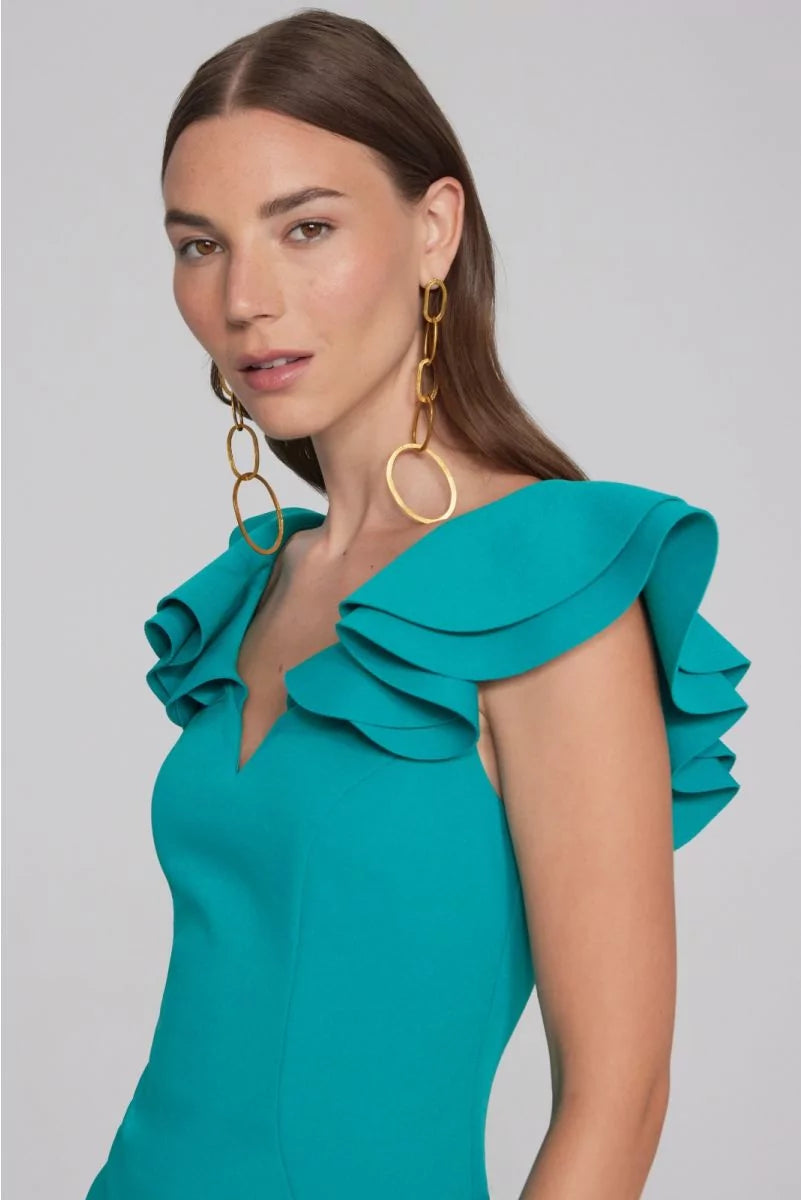 JOSEPH RIBKOFF Ocean Blue Ruffle Sheath Dress Style 241747
