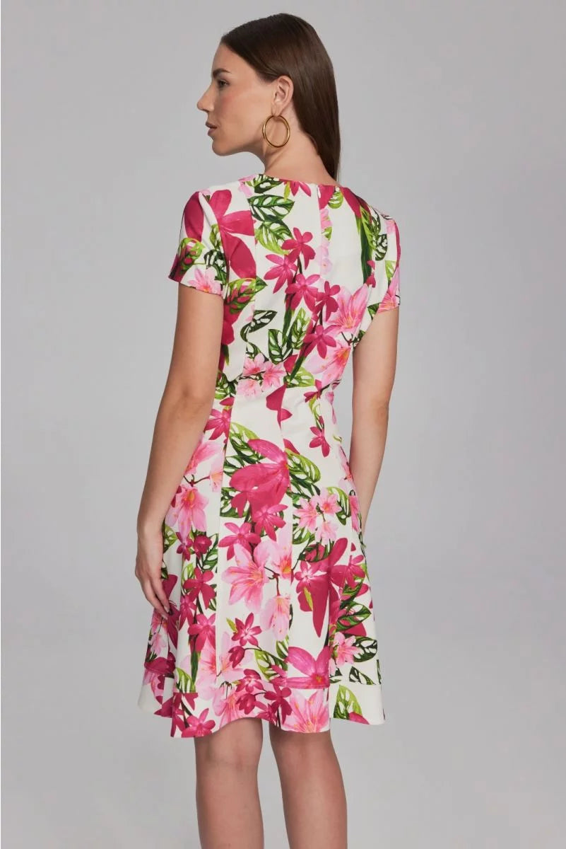 Joseph Ribkoff Vanilla/Multi Floral Print Fit-And-Flare Dress Style 241789
