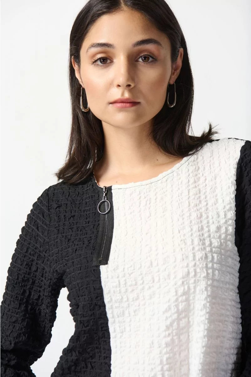 JOSEPH RIBKOFF Black/White Color-Block Tunic Style 242178