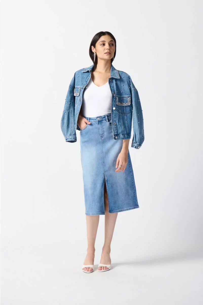 JOSEPH RIBKOFF Light Blue Denim A-Line Skirt Style 242919