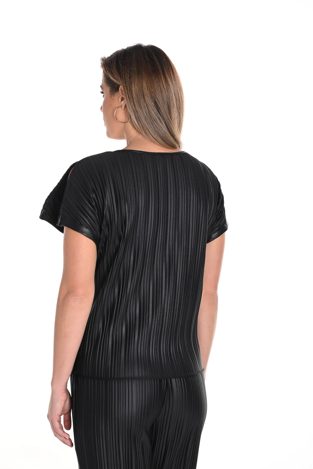 Frank Lyman Black Leather Look Top with Tie - Style 243610