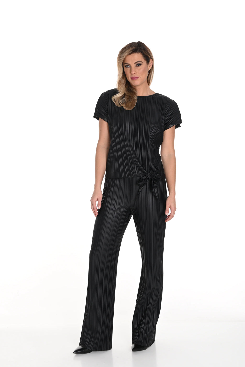 Frank Lyman Black Leather Look Top with Tie - Style 243610