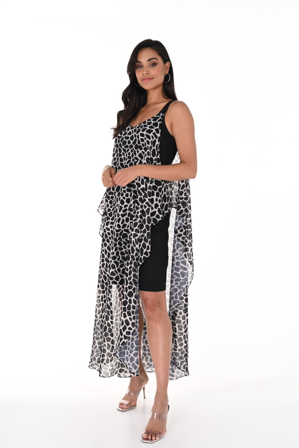 Frank Lyman Dress 246208U Long Dress Animal Print Black/Beige