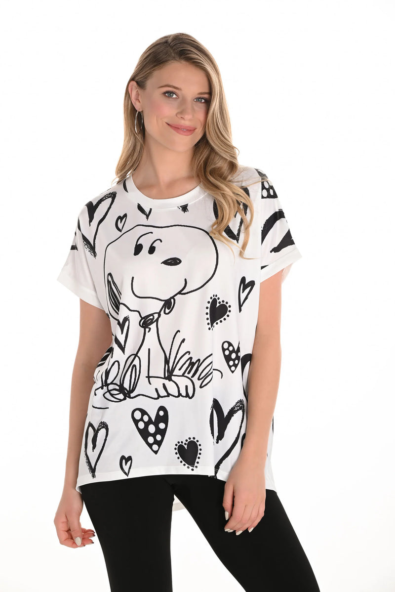 Frank Lyman Off-White/Black Casual Print Short Sleeve Top Style 251591