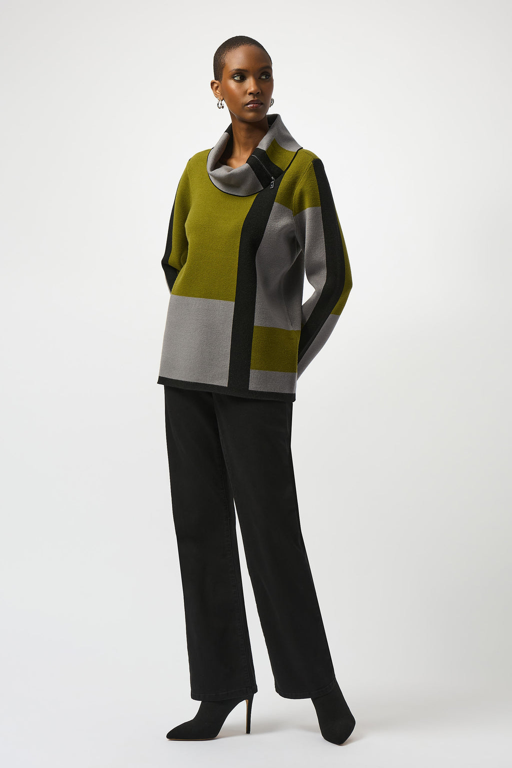 Joseph Ribkoff Geometric Cowl Neck Winter Top Style 253911