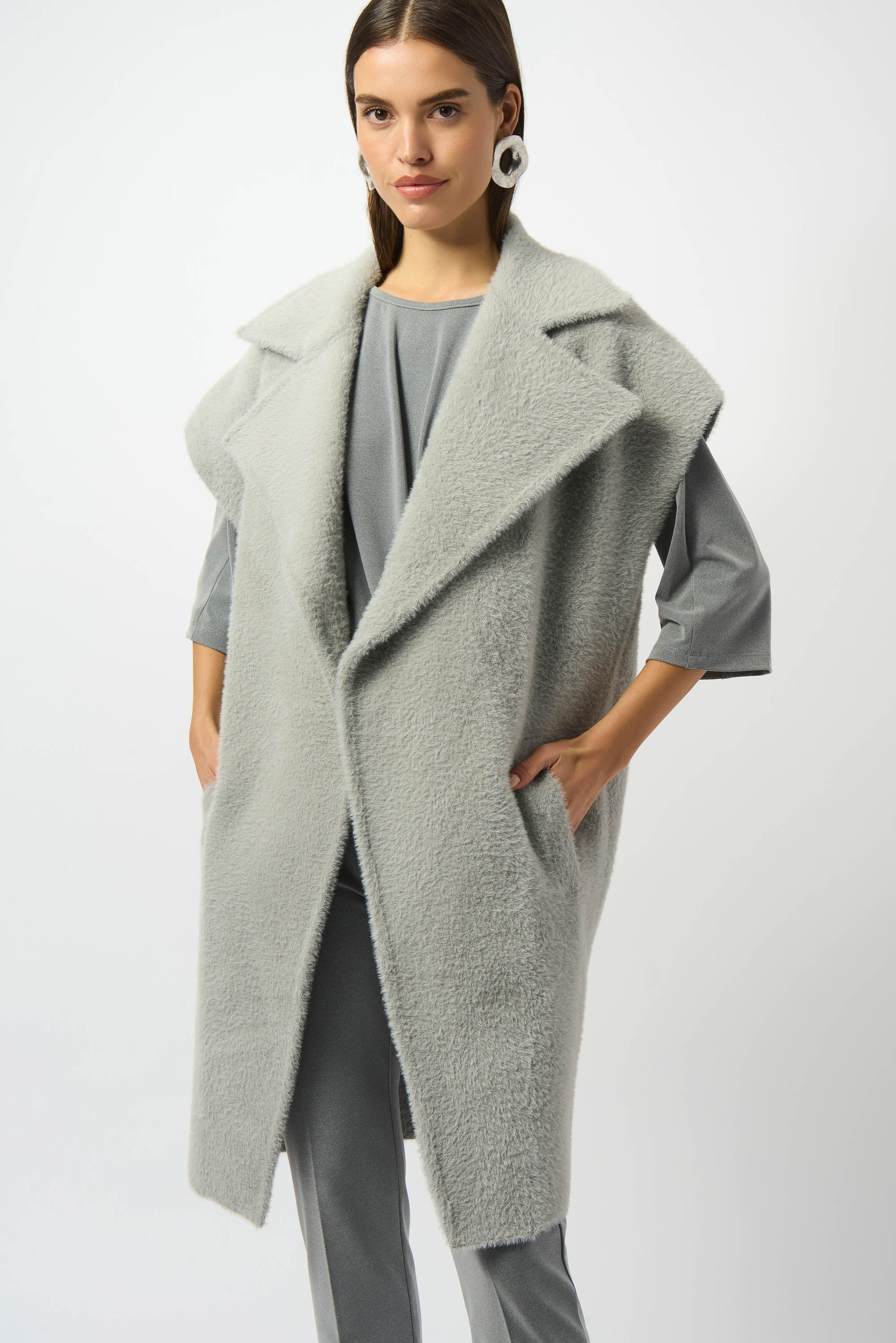 Joseph Ribkoff Feather Yarn Boxy Sweater Vest Style 253958