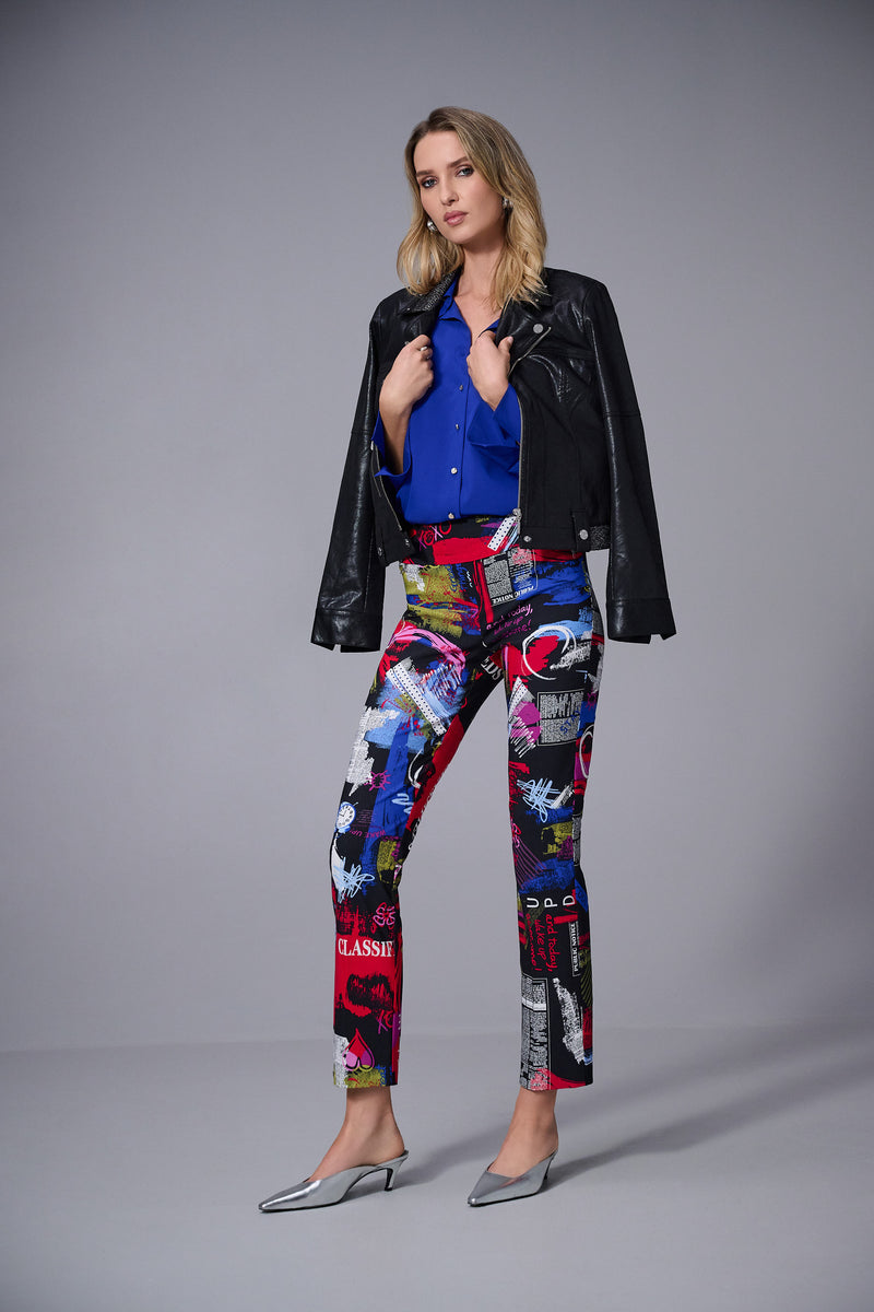 Joseph Ribkoff Edgy Leather Collared Top Style 253978