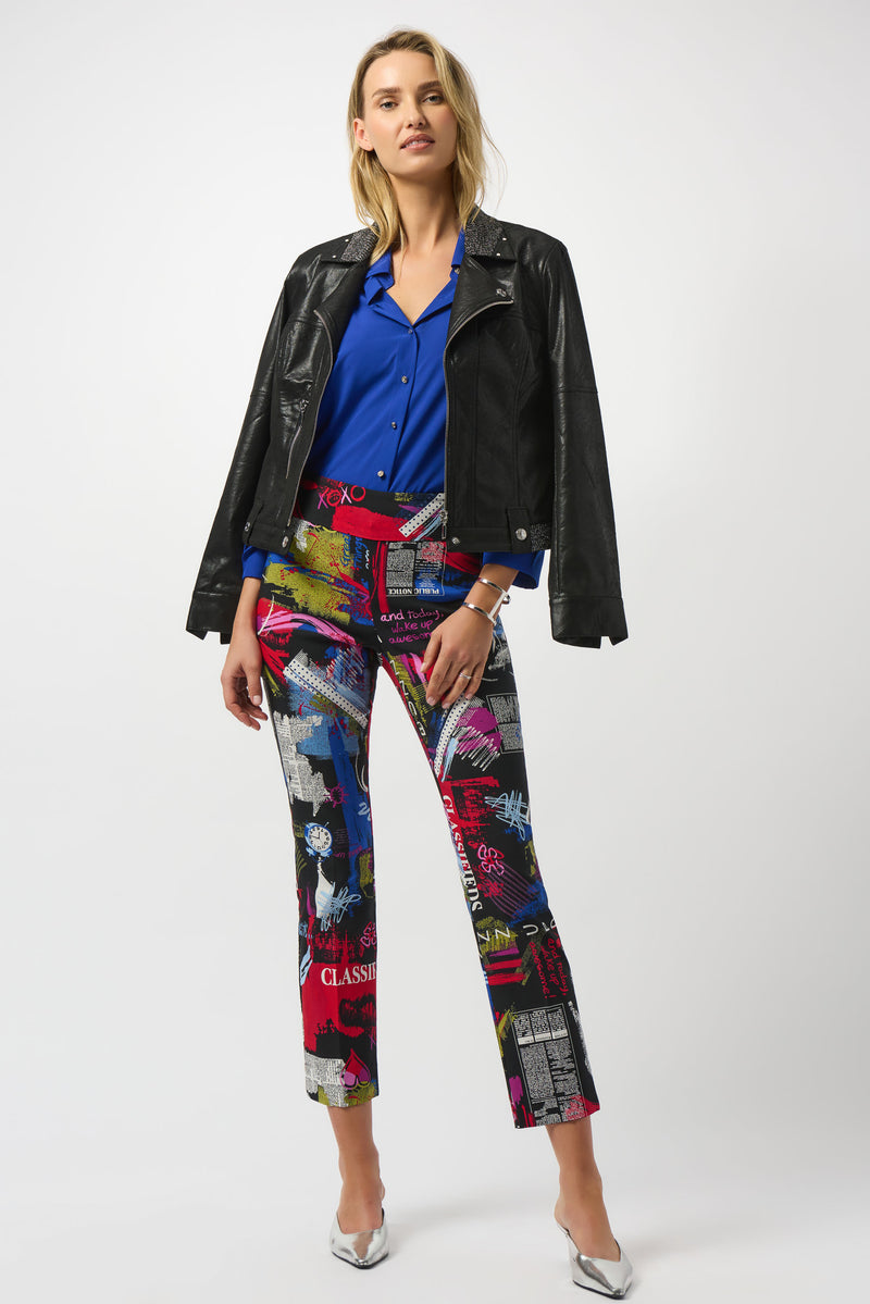 Joseph Ribkoff Edgy Leather Collared Top Style 253978