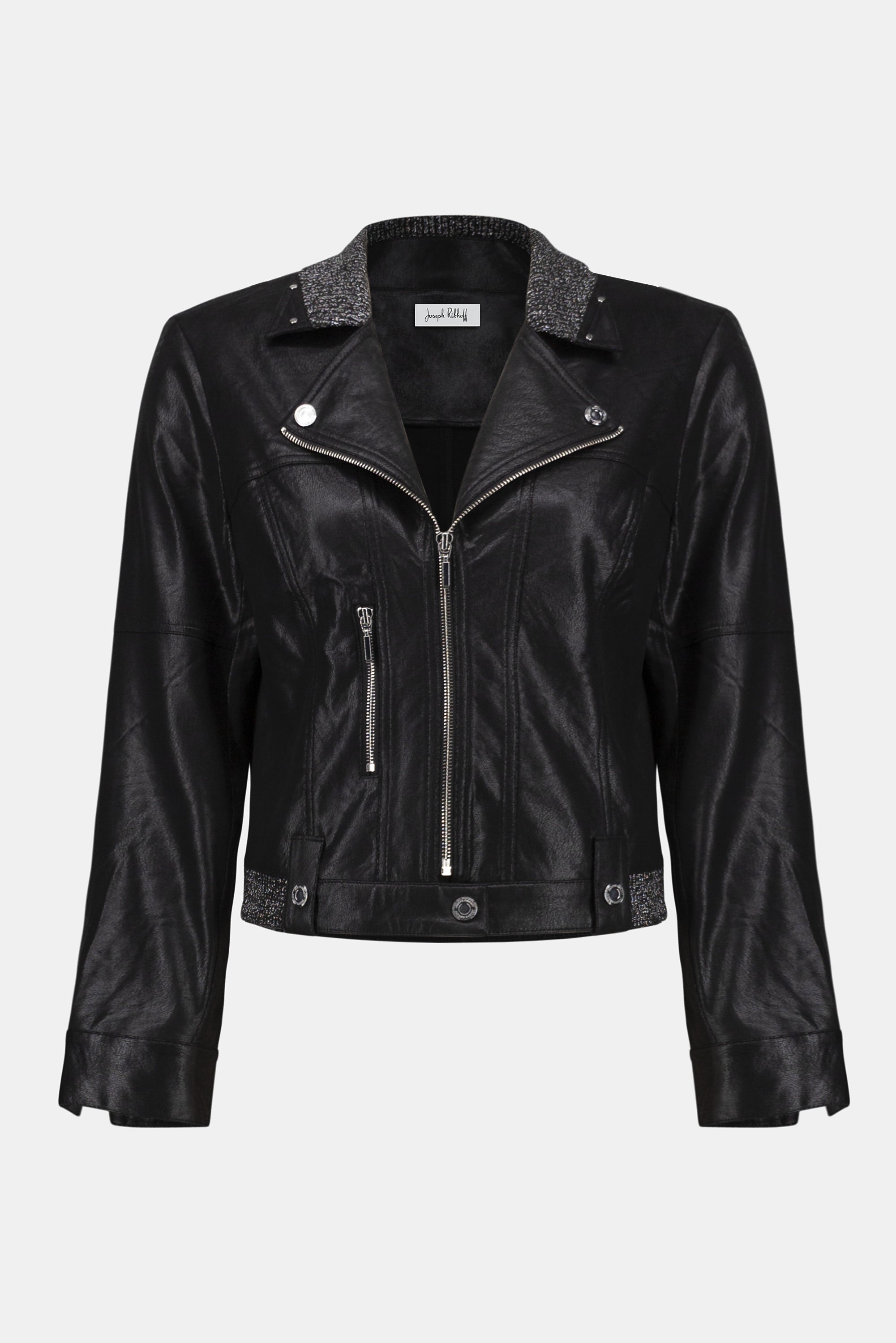 Joseph Ribkoff Edgy Leather Collared Top Style 253978