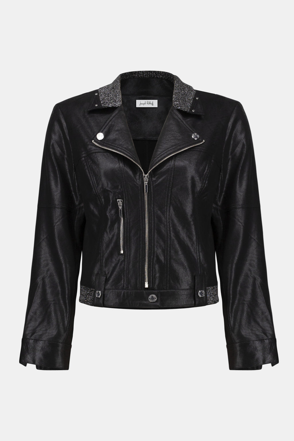 Joseph Ribkoff Edgy Leather Collared Top Style 253978
