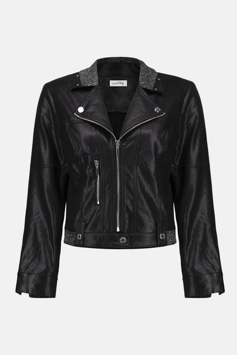 Joseph Ribkoff Edgy Leather Collared Top Style 253978