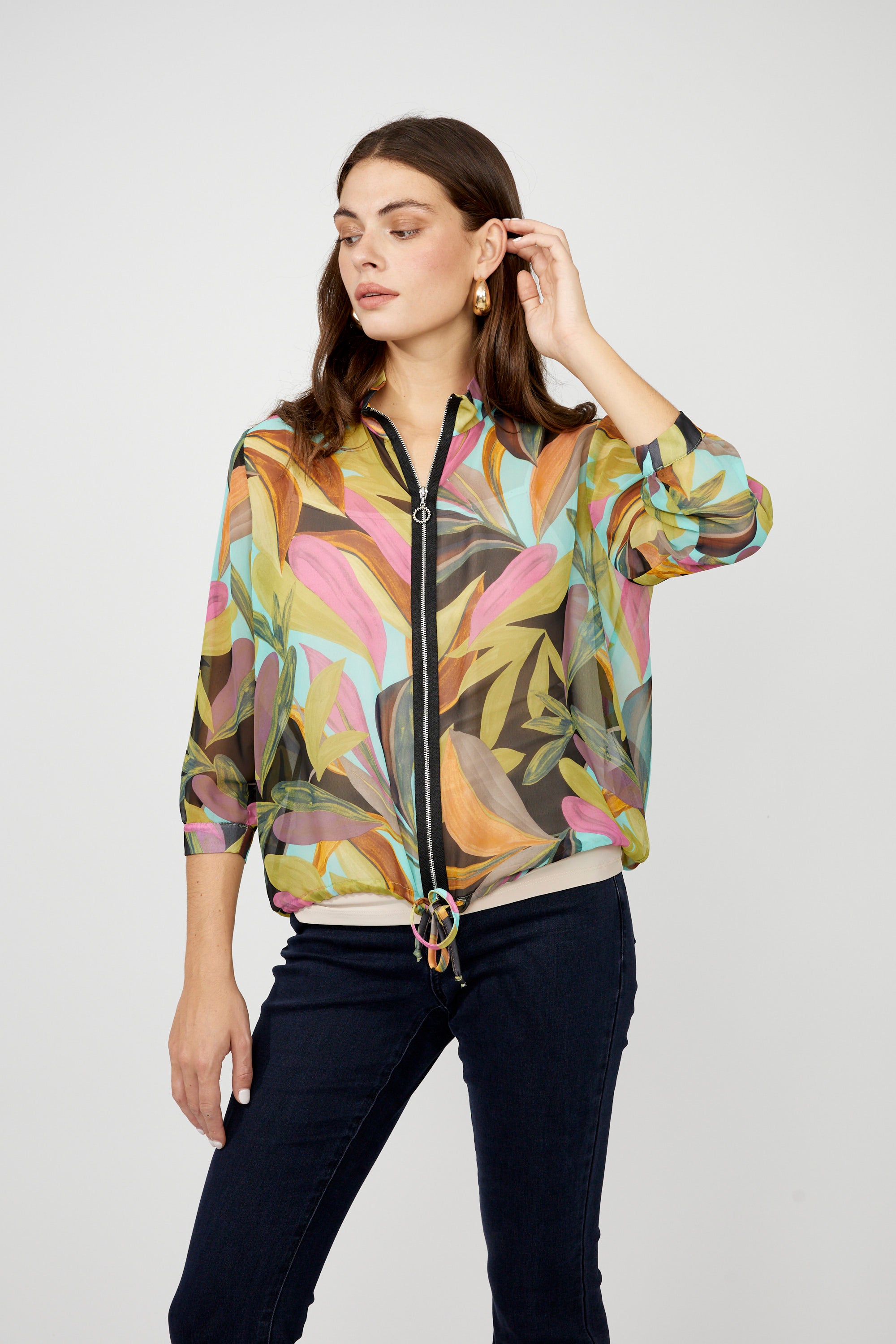 Frank Lyman Casual Floral Zipper Jacket Style 256240 Frank Lyman Casual Floral Zipper Jacket Style 256240