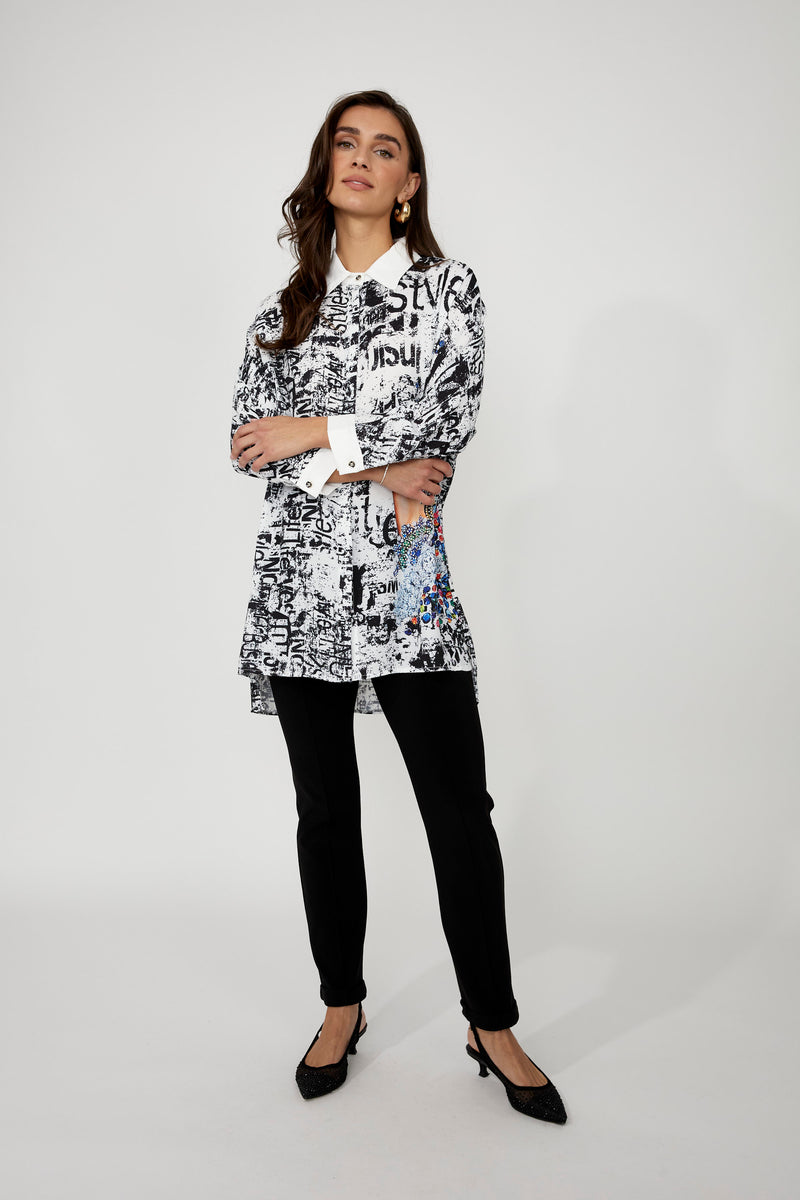 Frank Lyman Jewel Embellished Graphic Shirt Style 256706u