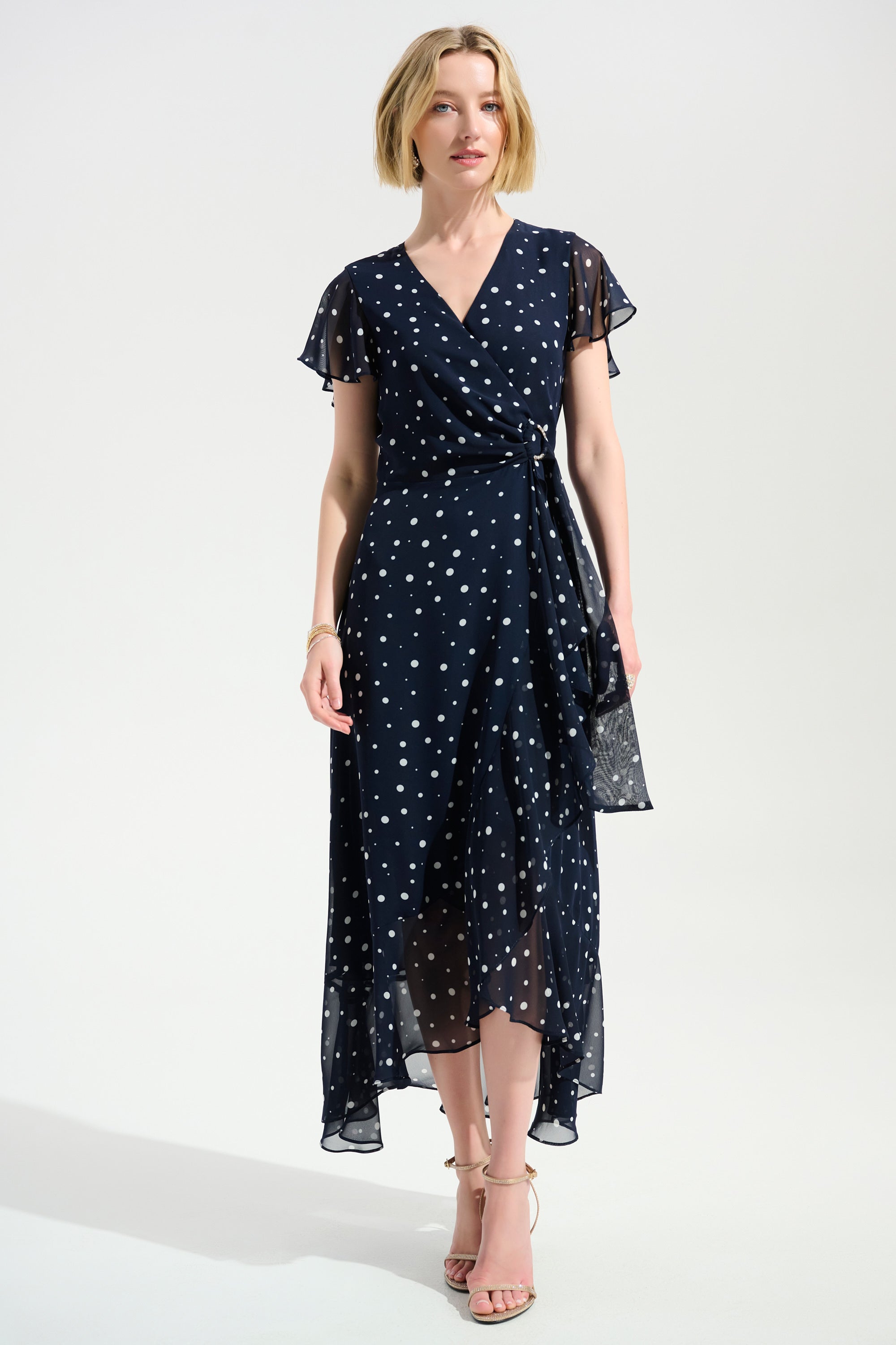 Joseph Ribkoff Polka Dot V-neck Wrap Dress Style 261739