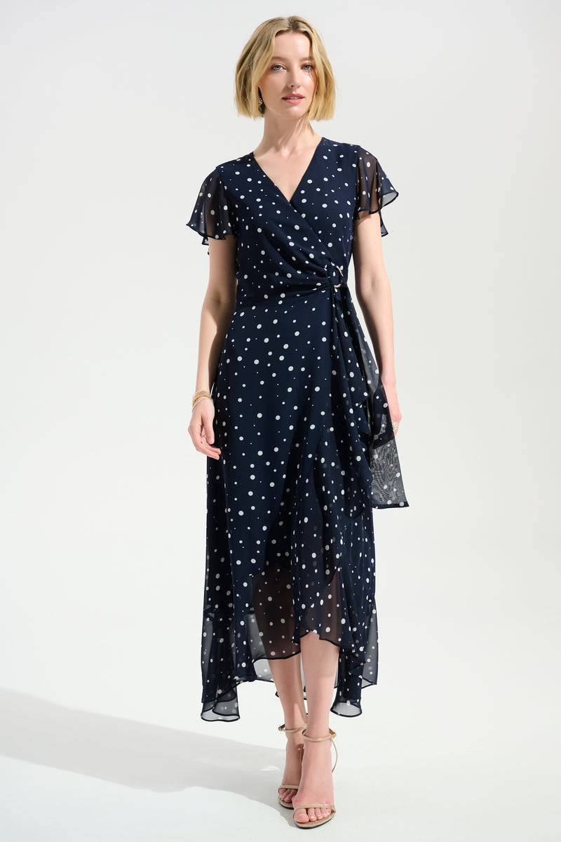 Joseph Ribkoff Polka Dot V-neck Wrap Dress Style 261739
