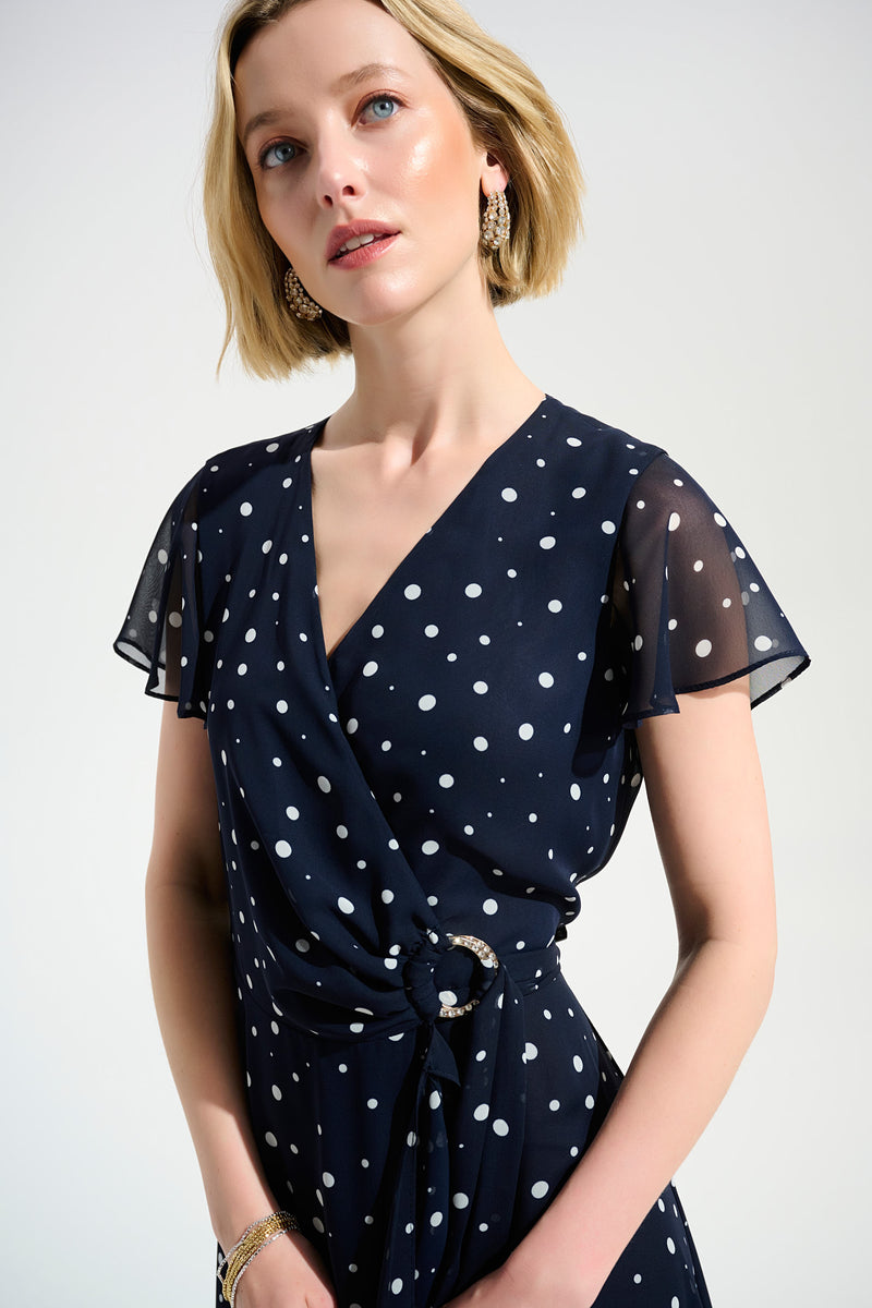 Joseph Ribkoff Polka Dot V-neck Wrap Dress Style 261739