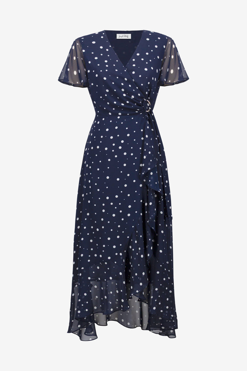 Joseph Ribkoff Polka Dot V-neck Wrap Dress Style 261739