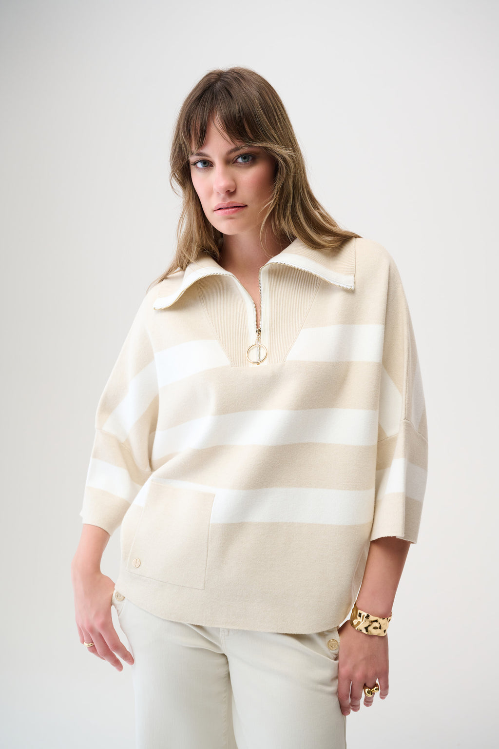 Joseph Ribkoff Striped Casual Zipper Top Style 261983