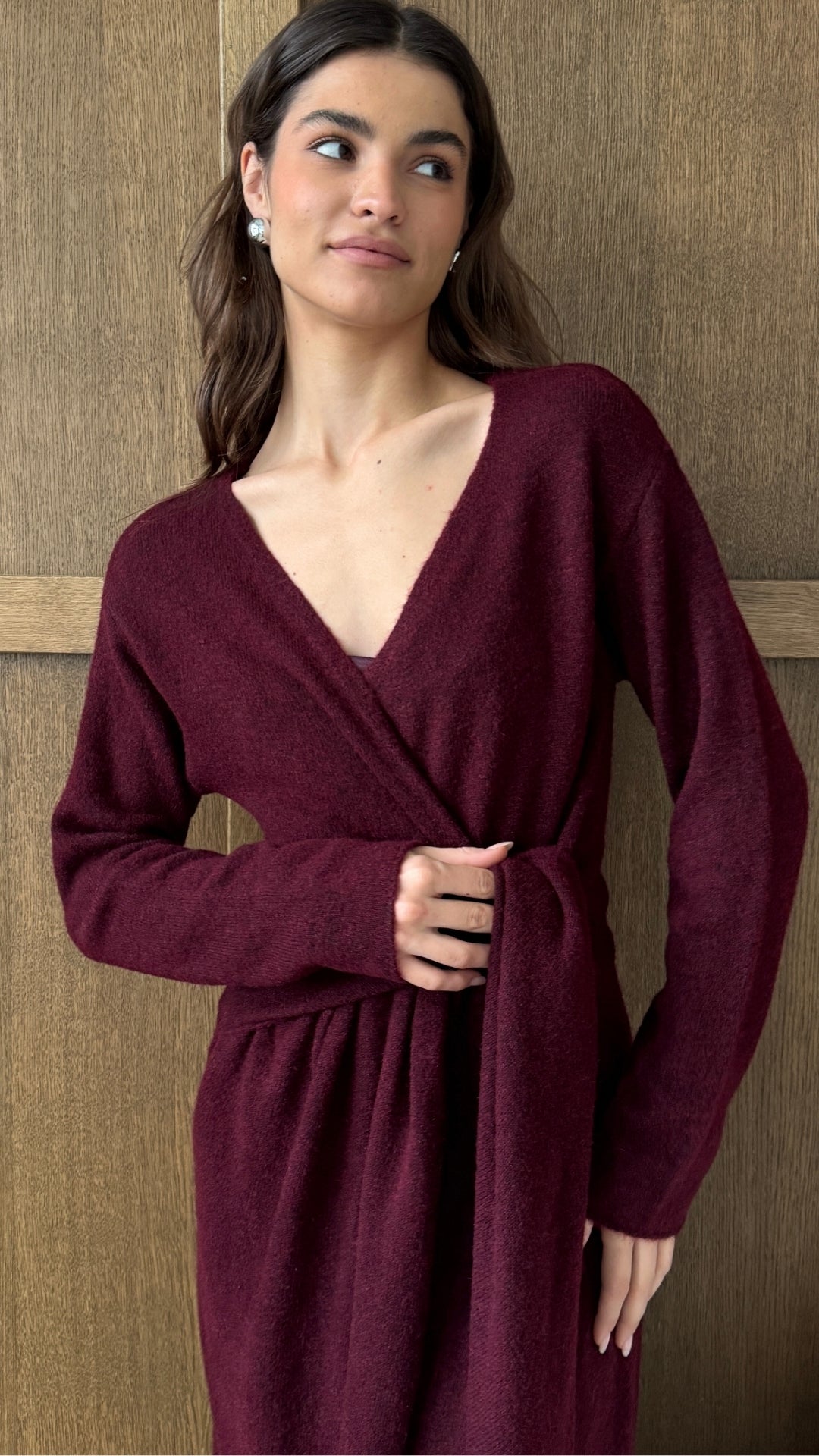 Keira Knit Wrap Dress in bordeaux