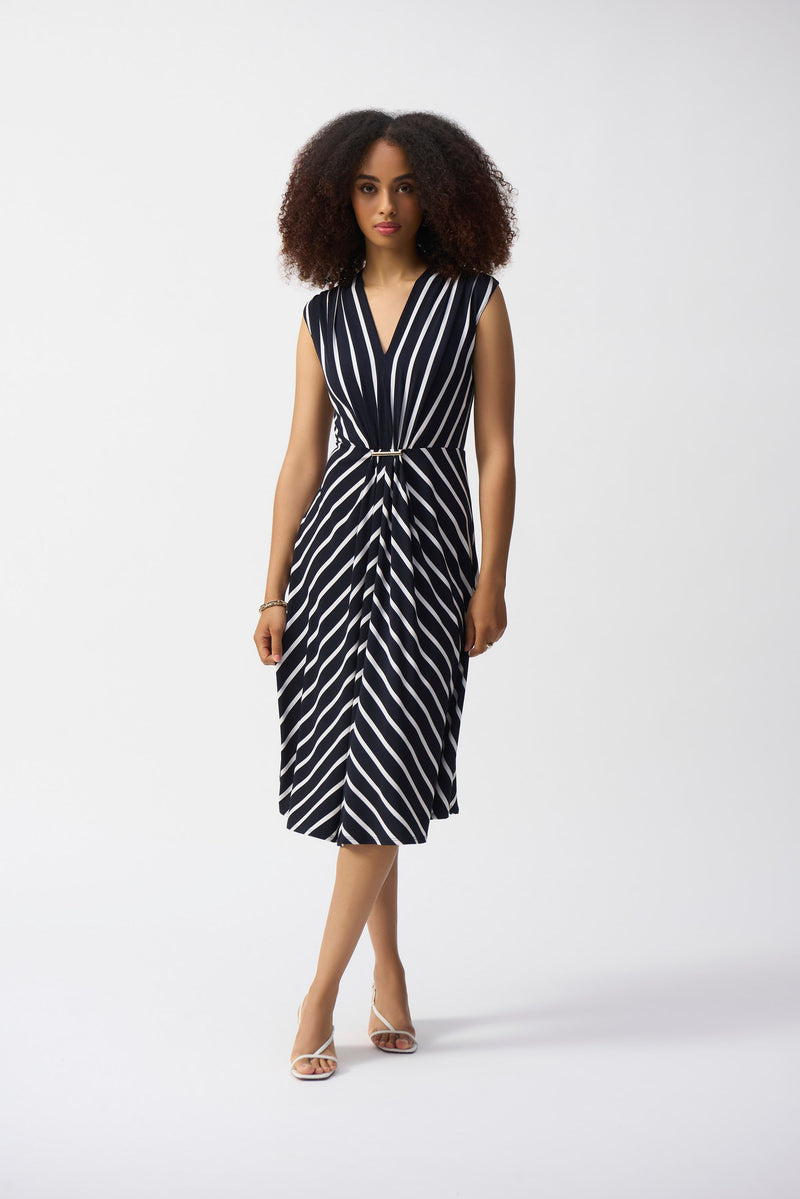 Joseph Ribkoff Sleeveless Striped V-neck Dress Style 251295