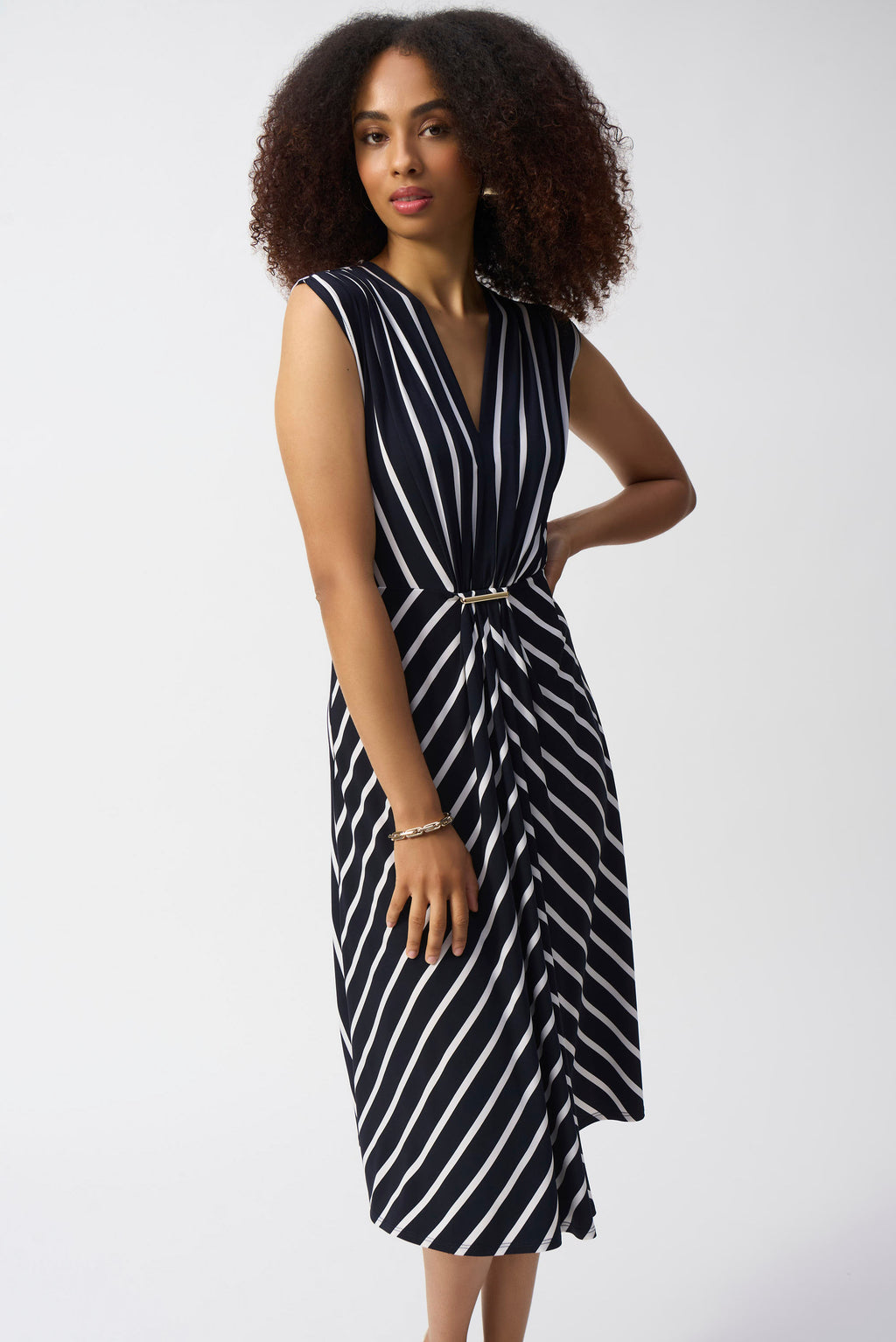 Joseph Ribkoff Sleeveless Striped V-neck Dress Style 251295