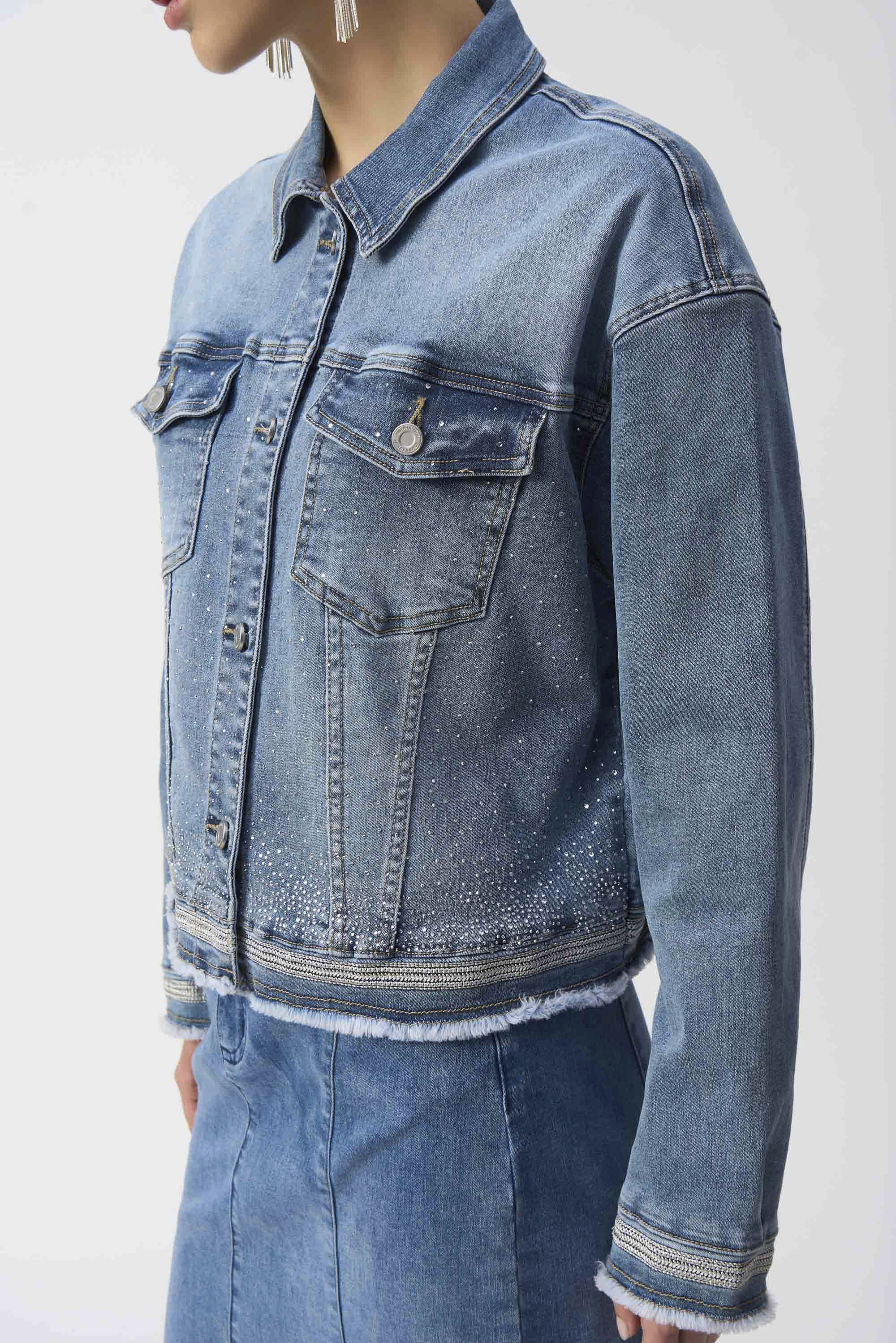 Joseph Ribkoff Casual Denim Jacket With Frayed Hem Style 251953