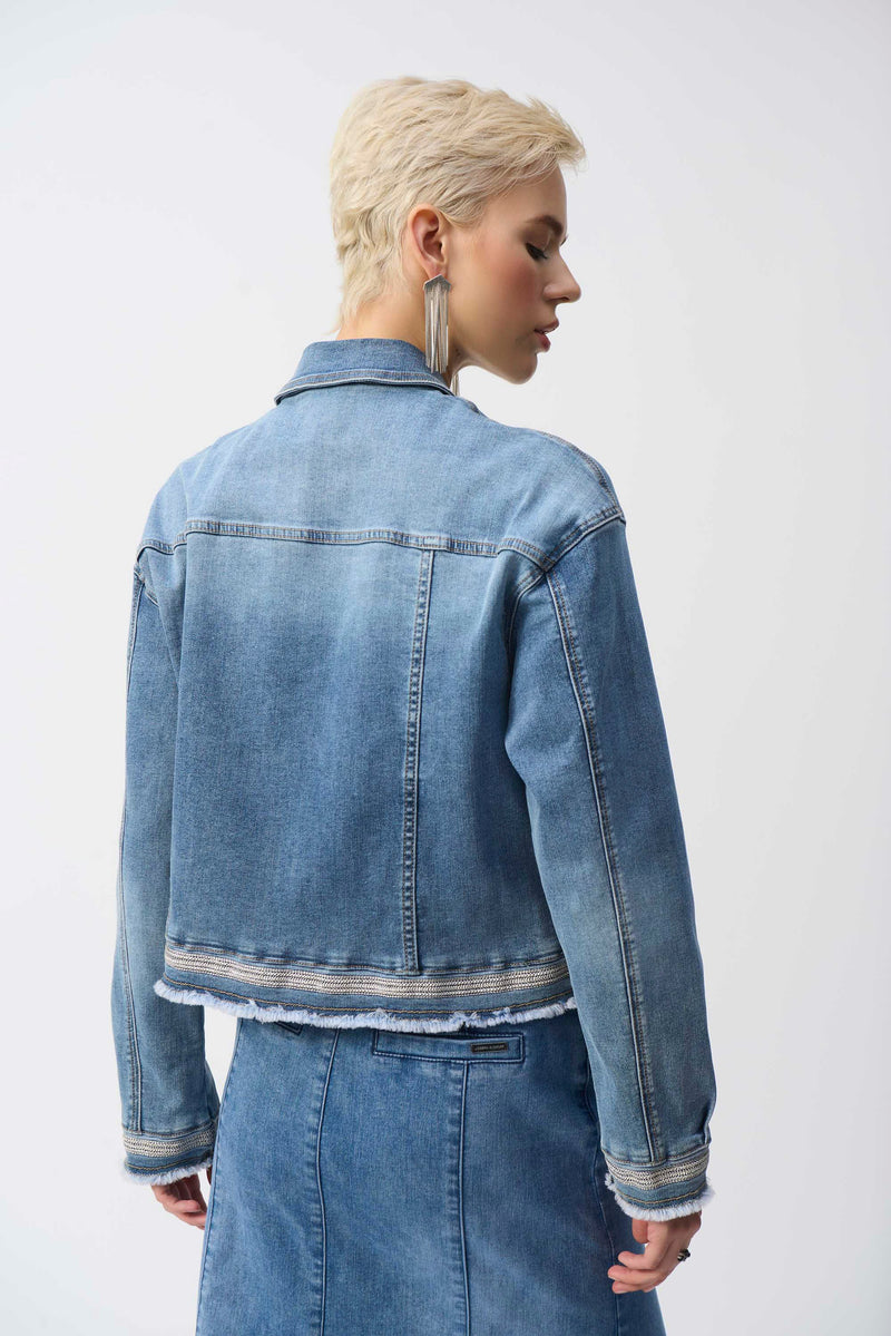 Joseph Ribkoff Casual Denim Jacket With Frayed Hem Style 251953