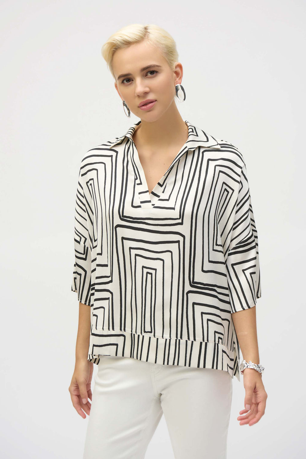 Joseph Ribkoff Satin Geometric Print Boxy Top Style 252060