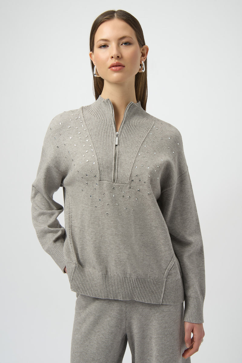 Joseph Ribkoff Rhinestone Mock Neck Sweater Pullover Style 254933