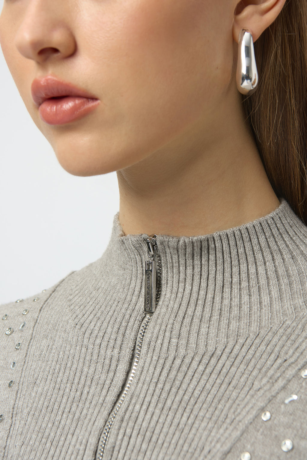 Joseph Ribkoff Rhinestone Mock Neck Sweater Pullover Style 254933