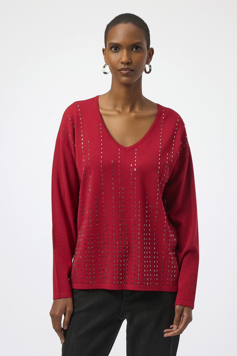 Joseph Ribkoff V-neck Pullover With Jewel Style 254966