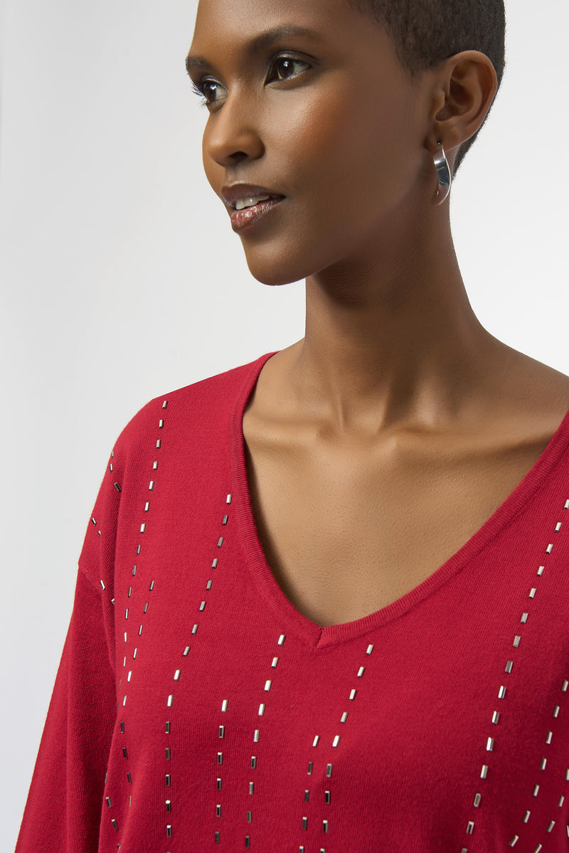 Joseph Ribkoff V-neck Pullover With Jewel Style 254966