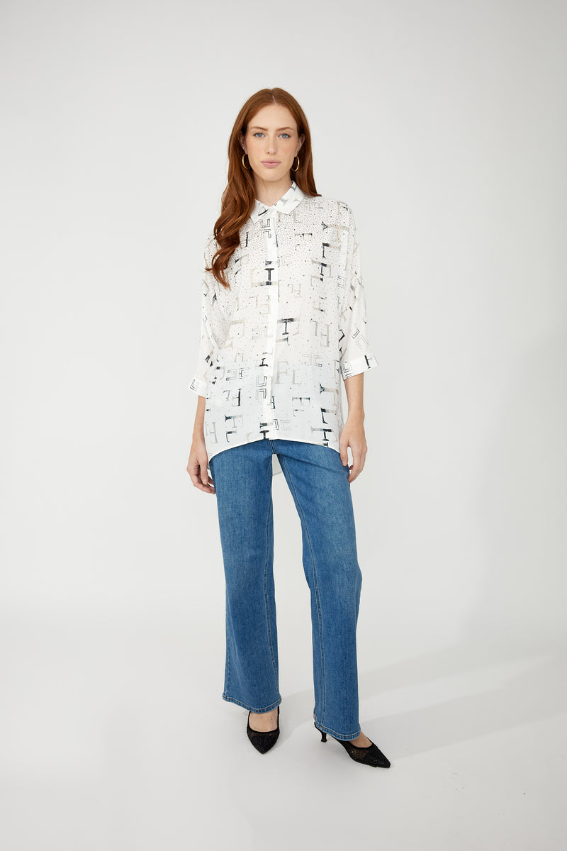 Frank Lyman Chic Abstract Buttoned Shirt Style 254995