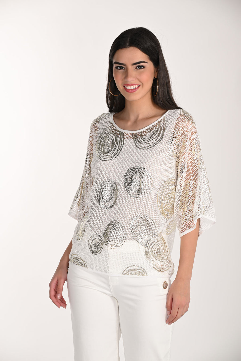 Frank Lyman Glamorous Sheer Scoop Neck Pullover Style 266120