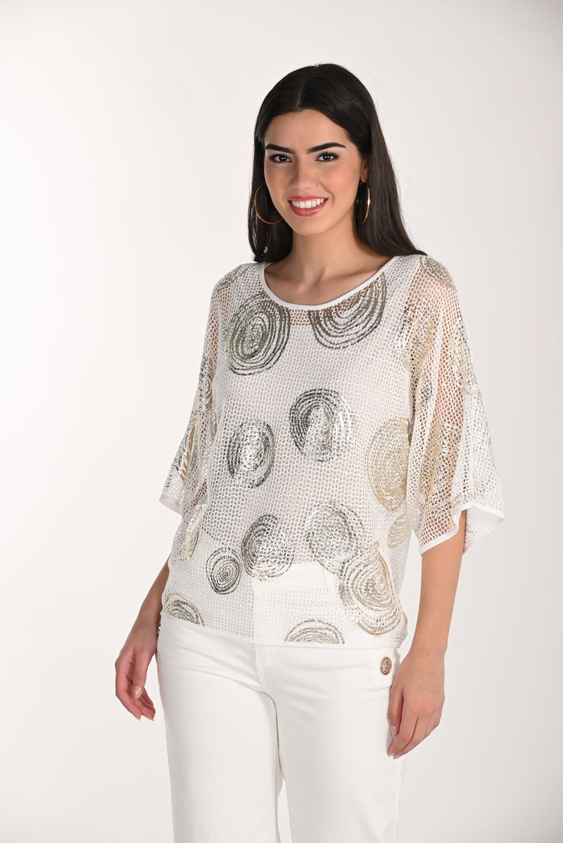 Frank Lyman Glamorous Sheer Scoop Neck Pullover Style 266120