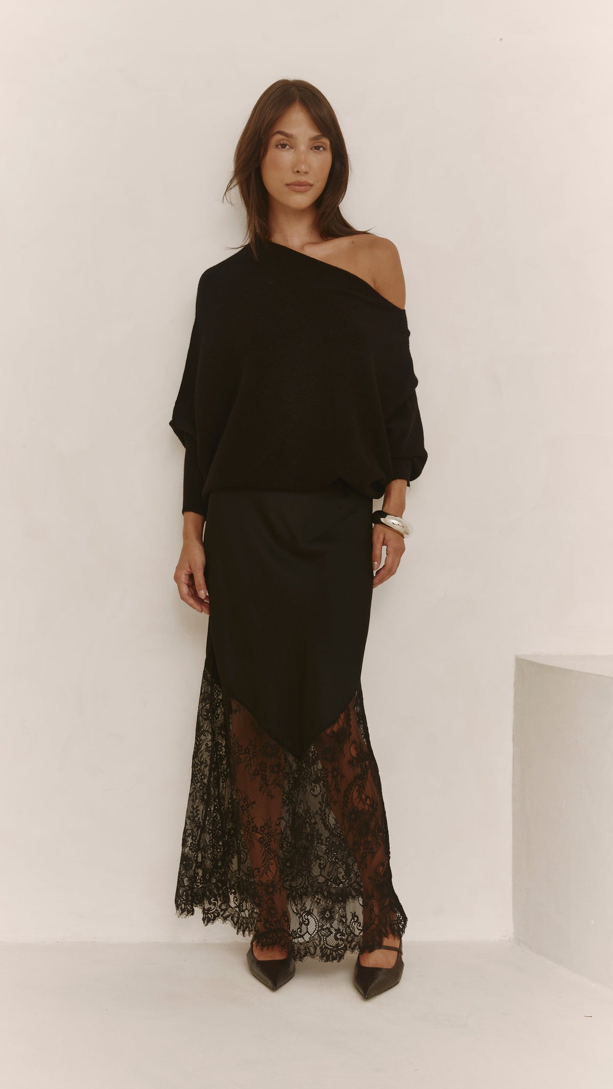 Natalie Asymmetric Sweater in black