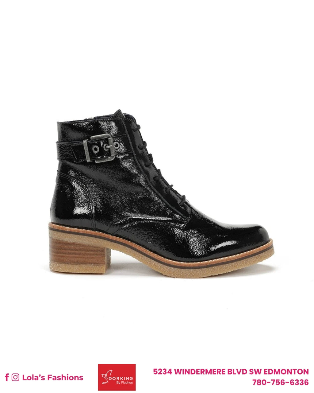 Dorking D8686L59837 Black Patent Lace-Up Ankle Boot