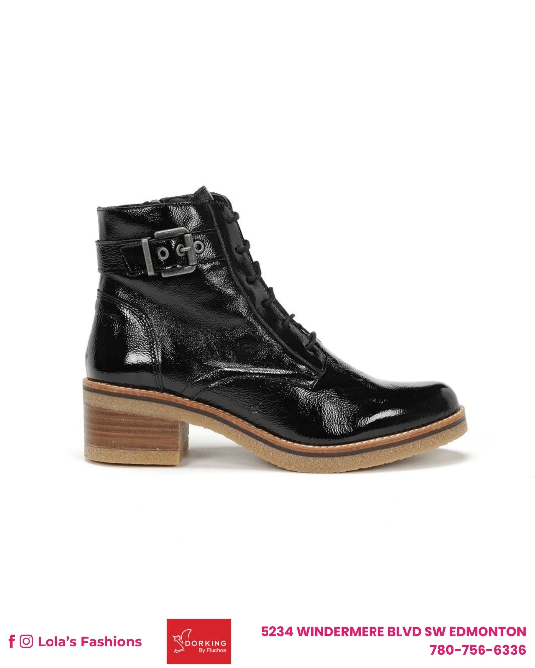 Dorking D8686L59837 Black Patent Lace-Up Ankle Boot