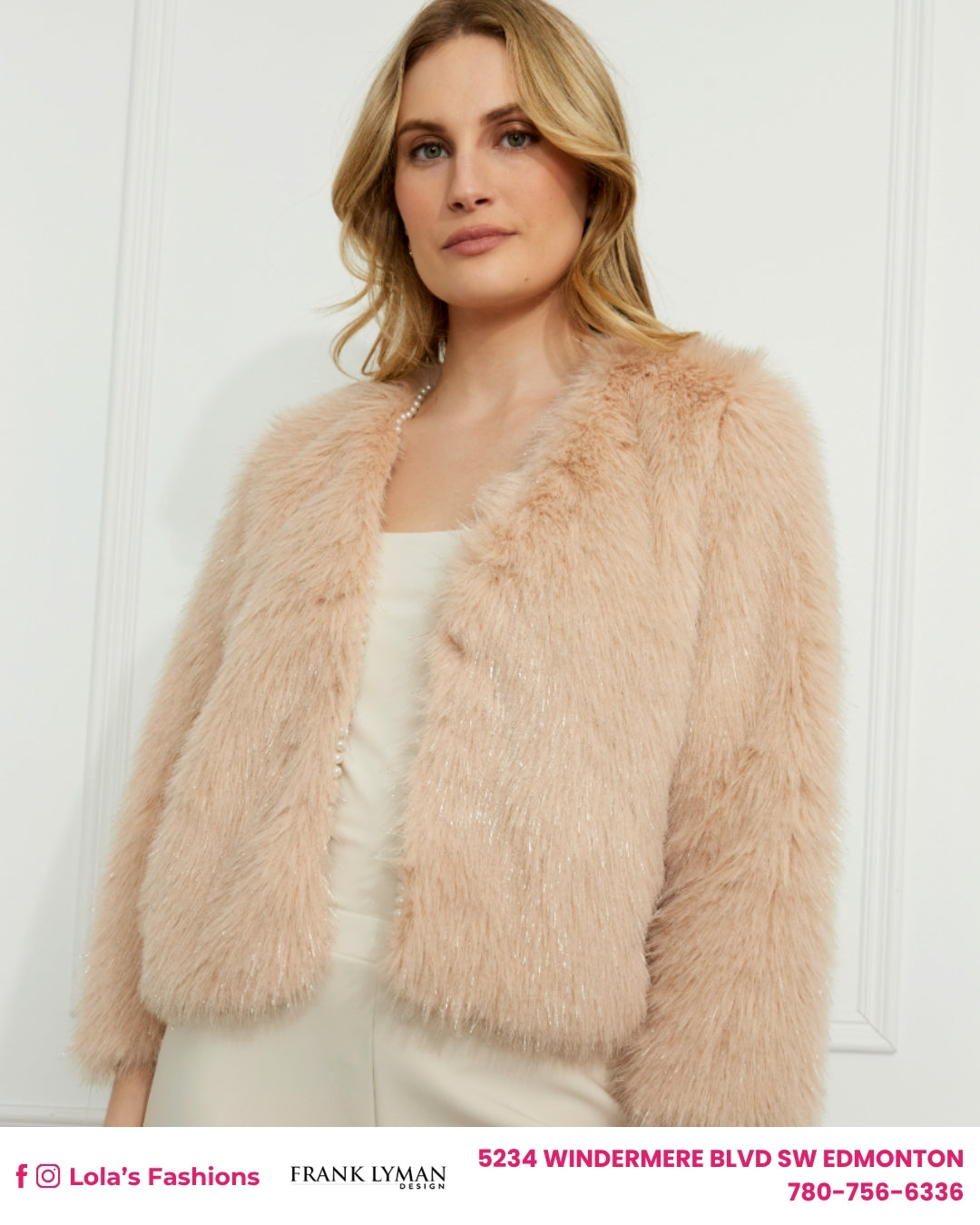 Frank Lyman Faux Fur Jacket With Jewels Style 259730