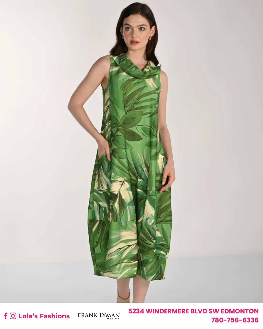 Frank Lyman Tropical Leaf Print Bubble Dress 261366