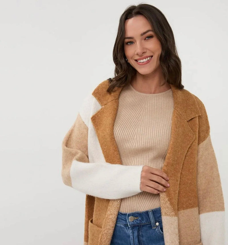 Esqualo Long Cardigan with Block Design 2518507