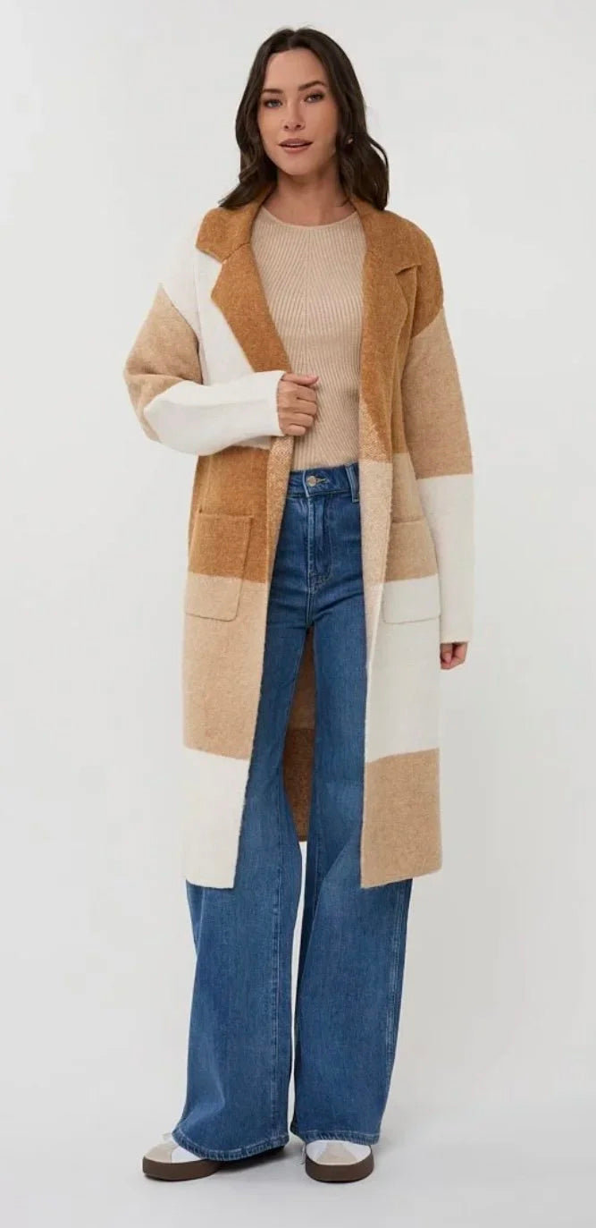 Esqualo Long Cardigan with Block Design 2518507