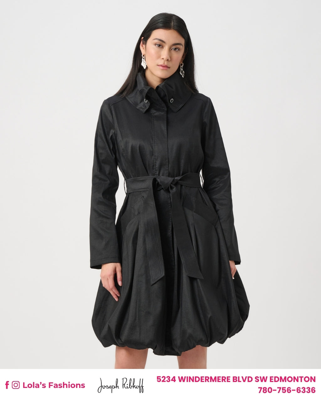 Joseph Ribkoff Stretch Taffeta Belted Fit and Flare Balloon Coat Style 263911