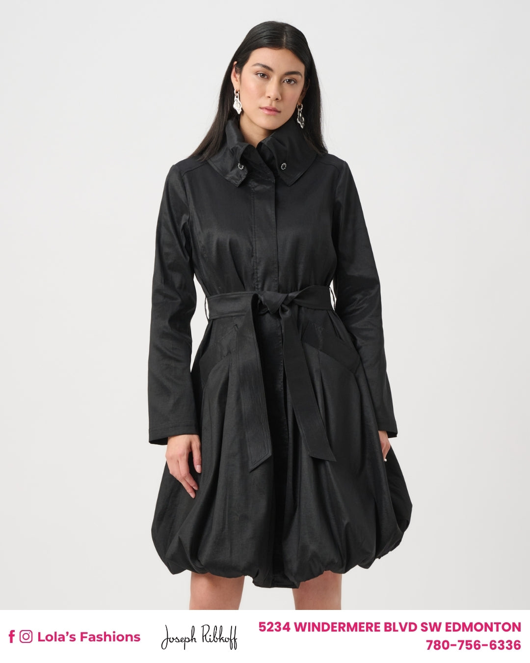 Joseph Ribkoff Stretch Taffeta Belted Fit and Flare Balloon Coat Style 263911
