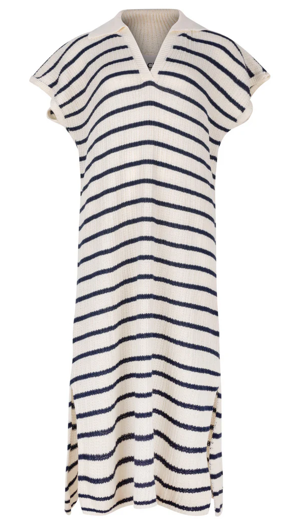 Charli Erin Knit Dress - Ecru Navy Stripes