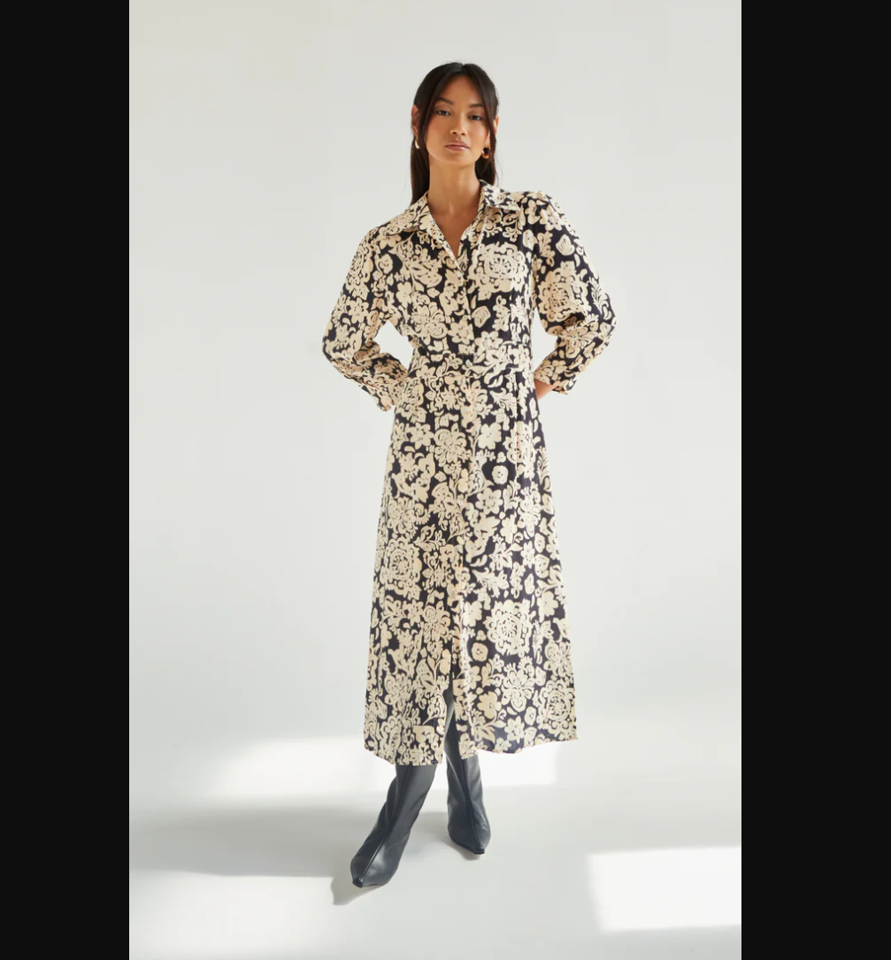 Charli Emaline Shirt Dress - Black Floral Print